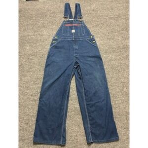 Pointer Brand Mens Bib Overalls W34" Blue Denim Vintage 70s Red Zipper Workwear